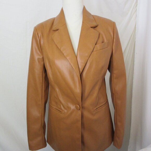 Bagatelle Faux Vegan Leather Structured One Button Blazer Brown Size Small NWT - Picture 3 of 12